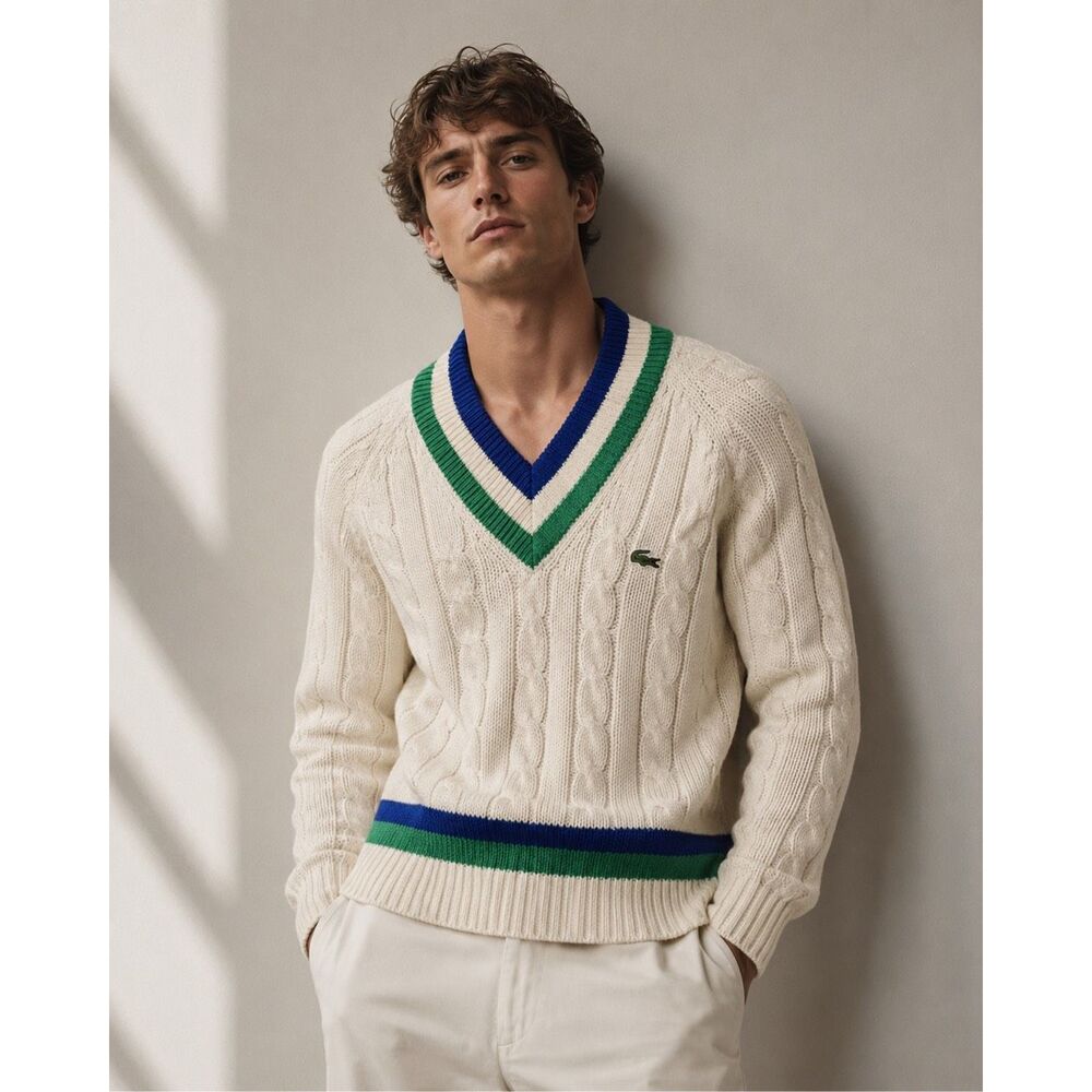 Vintage Izod Lacoste Chunky Cable Knit Tennis Sweater unisex 100% Acrylic Sm E35